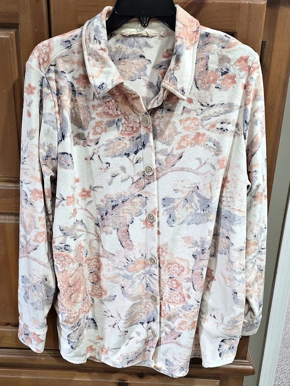 Soft Surroundings Velvet Boyfriend Tunic Shirt Floral Button Down Shirt XL